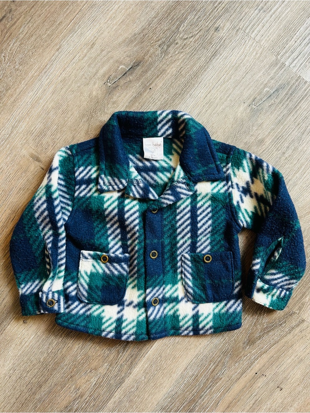 Bon Bébé Green & Navy Plaid Fleece Button-Front Shirt Jacket